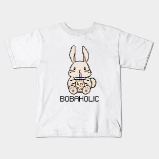 Bobaholic Pixel Bunny Loves Boba Tea! Kids T-Shirt